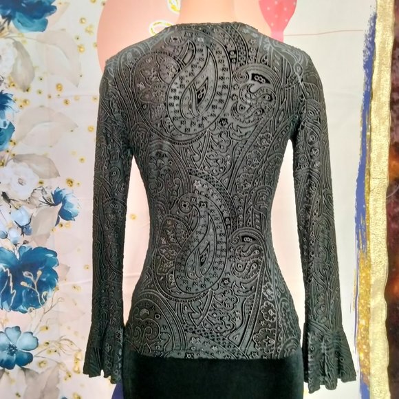 Olivia Paige top Black Burnout Bell sleeves size S - Picture 5 of 10